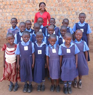 Uganda school children with their teacher